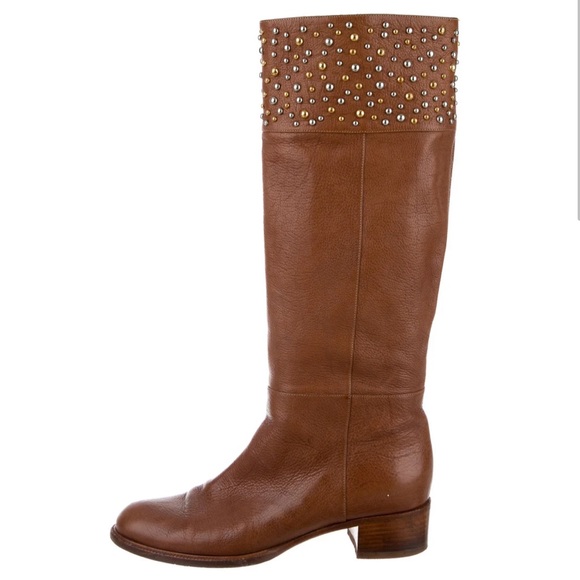 CASADEI Brown Leather Bling Knee High Riding Boots - Picture 5 of 16